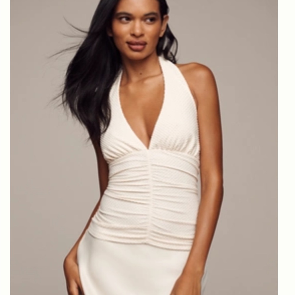 Anthropologie Halter Chic Ivory Textured Top